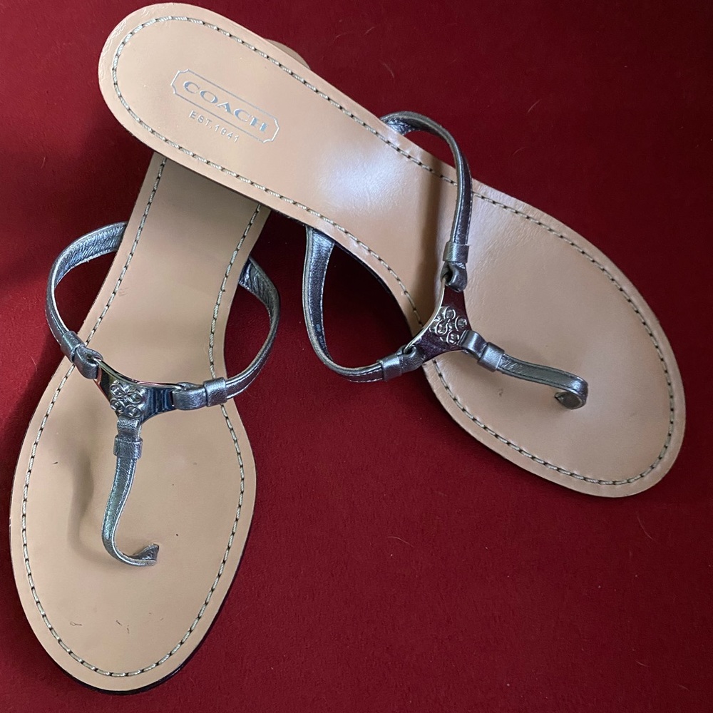 Coach small wedge sandals silver size 8.
